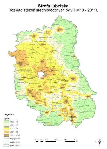 19 komunikacyjne, niska emisja głównie jako efekt spalania paliw niskiej jakości w paleniskach domowych; naturalne własne.