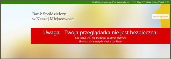 Sam symbol kłódki nie gwarantuje autentyczności połączenia z Bankiem. Zawsze należy sprawdzić wartość Odcisku palca/odcisku SHA1 w szczegółach certyfikatu.
