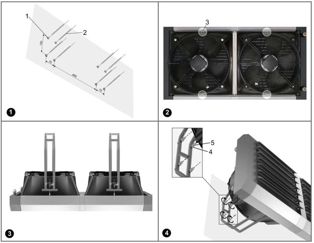 5.1. INSTALLATION WITH MOUNTING BRACKETS MONTAś ZA POMOCĄ KONSOL MONTAGE MIT MONTAGEKONSOL УСТАНОВКА С ПОМОЩЬЮ МОНТАЖНЫХ КОНСОЛЬ Stages of the procedure Etapy postępowania Montageverlauf Этапы