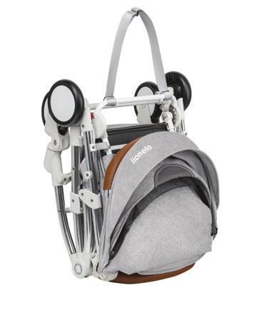 covered with high quality eco-leather Front barrier opened on both sides Carrying belt Compact size after folding, carrying handle Very light - 5,8 kg Made