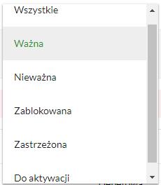 Przeglądanie kart Po wybraniu miniaplikacji Karty wyświetlane jest okno prezentujące listę kart (debetowych, kredytowych), do których uprawniony jest użytkownik.