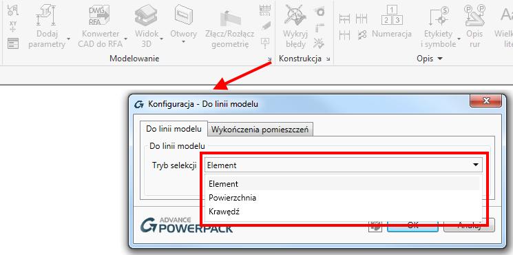 Aby aktywować nową komendę użytkownik musi wybrać z listy Typ selekcji, znajdującej się w