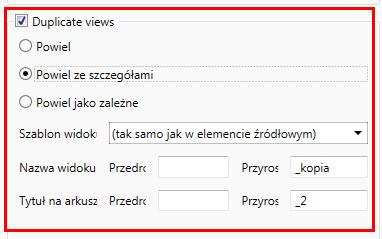 Widoki w arkuszach mogą także kopiowane i przypisane jako Szablon widoku. Nazwa również dodać Nazwę widoku i Tytuł na arkuszu.