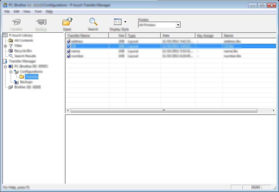 Jak korzystać z programów P-touch Transfer Manager i P-touch Library (tylko komputery z systemem Windows ) Informacja Ilość wolnego miejsca w pamięci pliku przesyłanego można sprawdzić, drukując