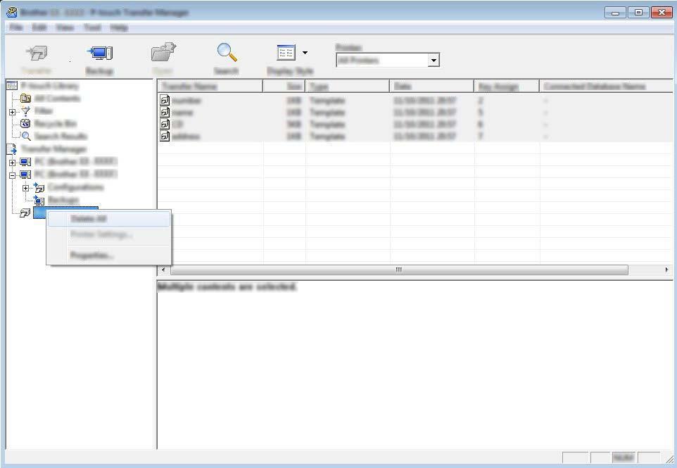 Jak korzystać z programów P-touch Transfer Manager i P-touch Library (tylko komputery z systemem Windows ) Usuwanie wszystkich danych drukarki 7 Użyj następującej procedury, aby usunąć wszystkie