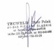 DEKLARACJA ZGODNOŚCI 01/DIGITIG210P/2018 Upoważniony przedstawiciel producenta: TECWELD Piotr Polak 41-943 Piekary Śląskie ul. Szmaragdowa 21/3/6 oddział: 41-909 Bytom ul.