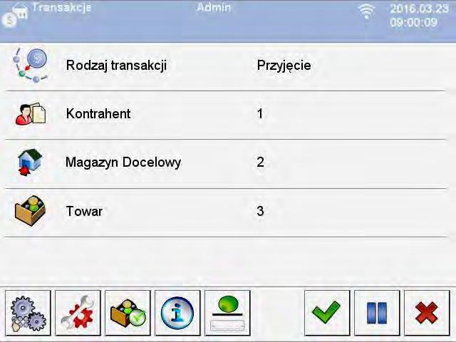 35.2. Wybór danych dla transakcji W modzie < Transakcje> po zalogowaniu operatora, w celu rejestracji ważeń, konieczne jest rozpoczęcie i wybór jednego z trybów transakcji oraz wybranie wszystkich