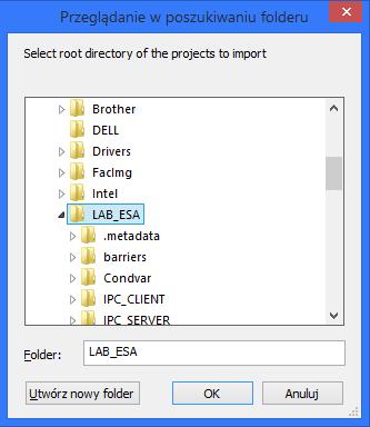 Okno Import W polu Select root directory wskazujemy główny katalog naszej