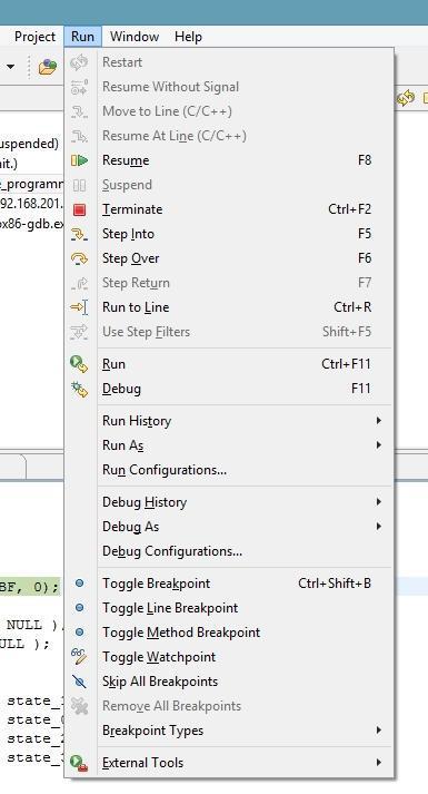debugera w kolejnych uruchomieniach Run->Debug.