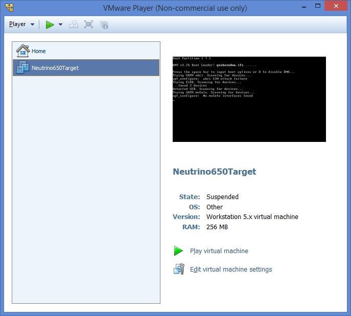 VMware Player okno po wybraniu obrazu systemu.