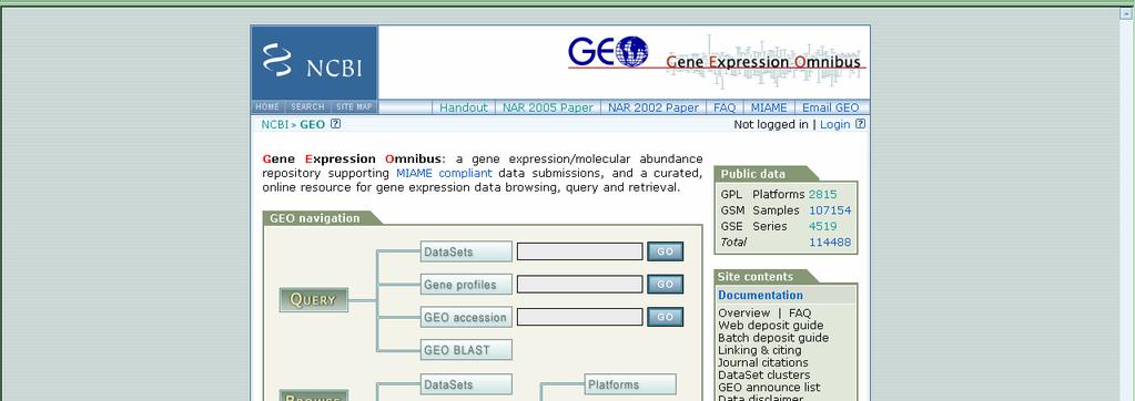 Public gene expression data repositoris GEO
