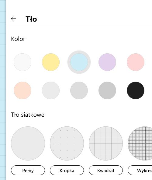5. Formatuj tło. Opcja formatowania tła pozwala na zmianę tła przestrzeni roboczej. Nie tylko koloru, ale też wzoru tła (linii, siatki, kropek itp.) Menu ustawień tła 6.