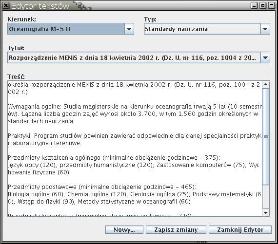 Zapisz ustawienia. B. W przypadku, gdy zachodzi konieczność dodania nowych informacji (np. podanie standardów nauczania tam, gdzie nie obowiązuje rozporządzenie MENiS) wpisujemy niezbędne treści (np.