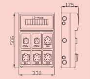 RS 8-mod 1x 2P+Z 2x 3P+N+Z 16A 1x 3P+N+Z 32A 6244-00 IP44 1 6244-00 RS 13-mod 2x