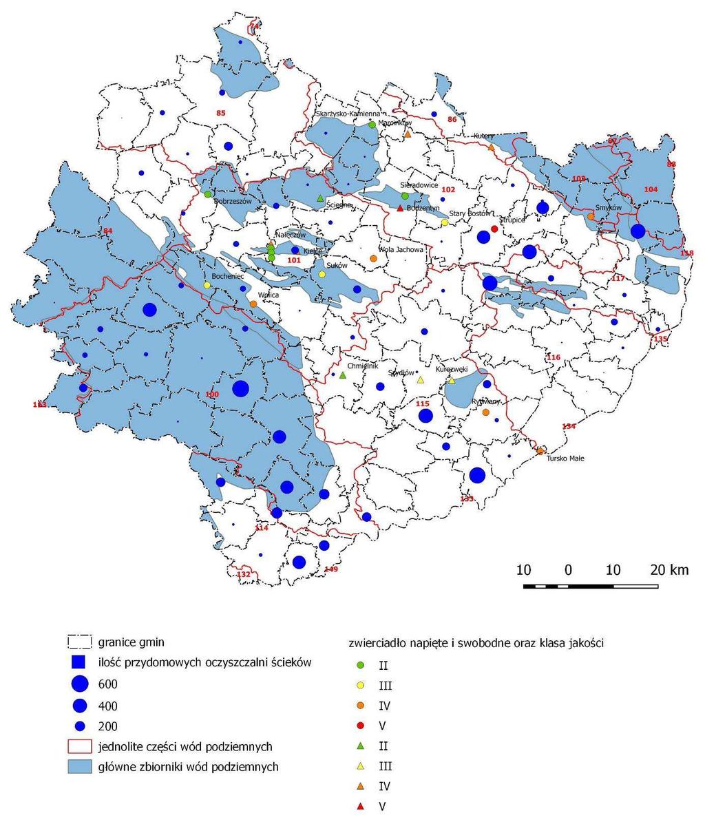 Projekt Aktualizacji Programu budowy przydomowych oczyszczalni cieków dla województwa więtokrzyskiego Mapa nr 3. Klasyfikacja badanych JCWPd w 2017 r.