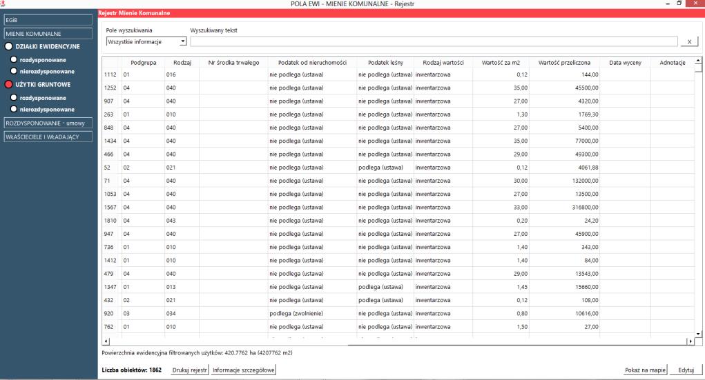 Pozwala to automatyczne przeliczenie wartości każdej działki; dla wartości szacunkowej (np.