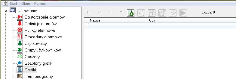 2. Dodawanie grafik 1) Aby dodać grafikę należy w drzewie Eksploratora, w zakładce Ustawienia wejść w Grafiki, po czym przyciskiem dodać nową grafikę.