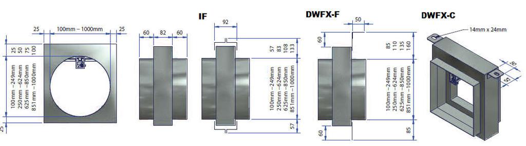 - kwadratowa lub prostokątna z kurtyną poza strumieniem powietrza - okrągła z kurtyną poza strumieniem powietrza - rama instalacyjna do przegród sztywnych - rama do montażu przed zabudową ścinek
