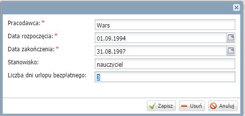 Ewidencja danych kadrowych pracowników 33 Ćwiczenie 7. Jak wprowadzać informacje na temat historii zatrudnienia?