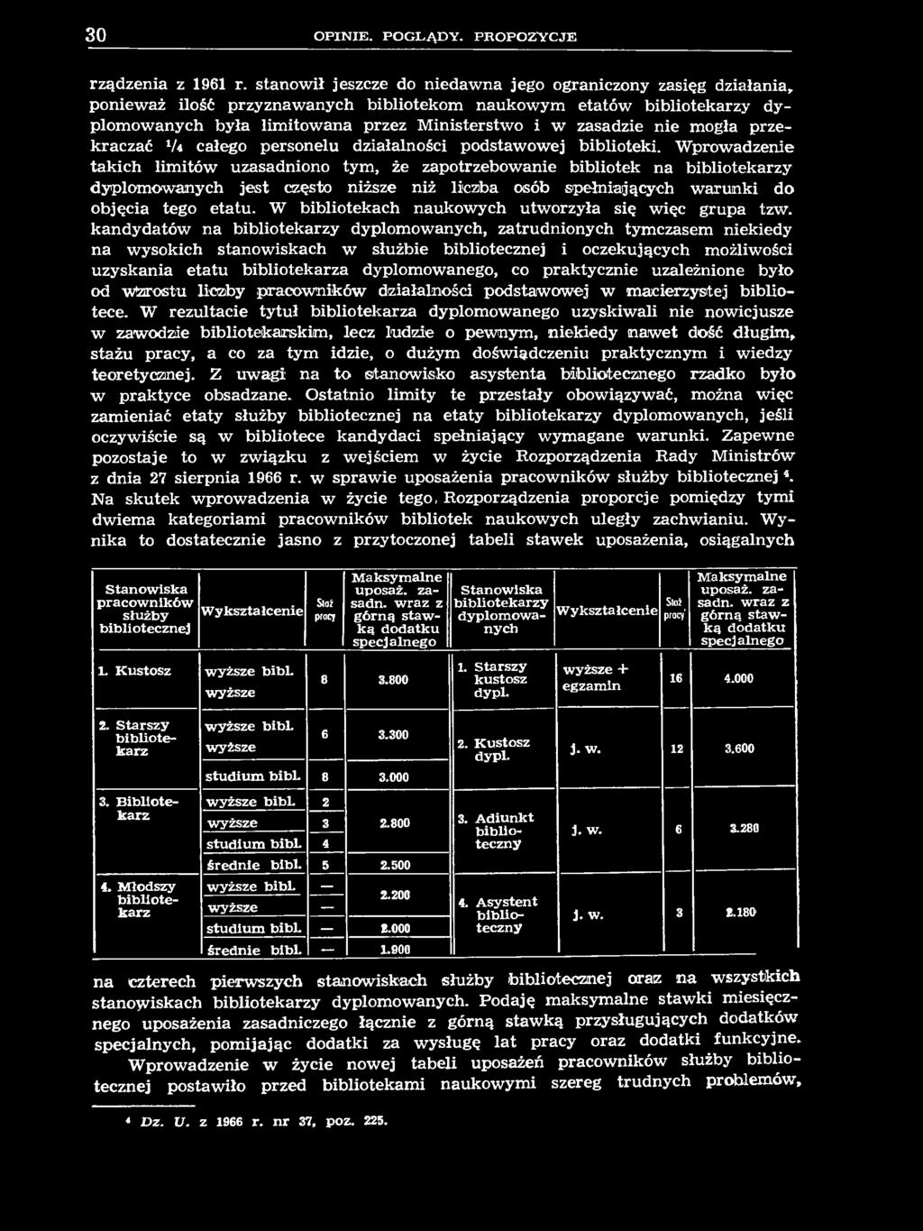 30 O P IN I E. P O G L Ą D Y. P R O P O Z Y C J E rządzenia z 1961 r.