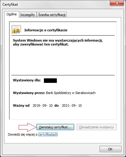 wybierz Zainstaluj certyfikat kliknij
