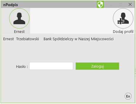 Po poprawnym zdefiniowaniu profilu zostanie wyświetlone okno do logowania. Aplikacja jest gotowa do użycia.