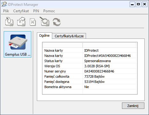 Karta Athena: uruchom IDProtect Manager wybierz zakładkę
