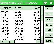 W programie OziCE można wczytać kilka różnych zbiorów punktów. Do zarządzania tymi zbiorami służy następna opcja (Waypoint Set List).