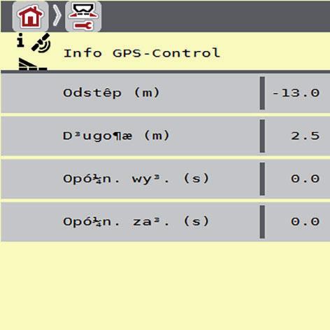 Obsługa AXIS ISOBUS..8 GPS Control Info Menu GPS Control Info informuje o wartościach ustawień obliczanych w menu Obliczanie OptiPoint.