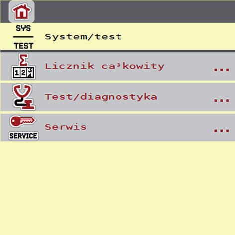 Obsługa AXIS ISOBUS.8 System / test To menu służy do ustawień systemowych i testowych dotyczących sterownika maszyny. Wywołać menu Menu główne > System / test. Rysunek.