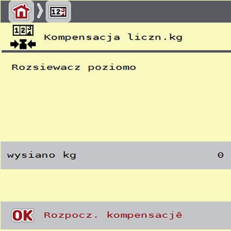 Obsługa AXIS ISOBUS.10.2 Określanie wysianej ilości nawozu Menu Kompensacja licznika kg wskazuje po wysiewie wysianą ilość nawozu, na podstawie wskazań wagowych.