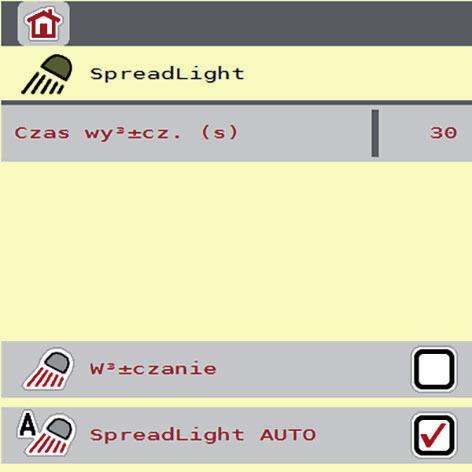 Obsługa AXIS ISOBUS.11 Reflektor roboczy (SpreadLight) W tym menu można aktywować funkcję SpreadLight i monitorować obraz wysiewu również w trybie nocnym.
