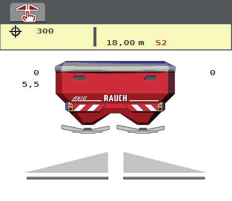 5 Praca rozsiewacza ze sterownikiem maszyny AXIS ISOBUS 5.8 Wysiew w trybie pracy Skala MAN W trybie pracy Skala MAN można w trakcie rozsiewania ręcznie zmieniać otwarcie zasuw dozujących.