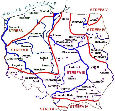 Rysunek 4. Mapa stref klimatycznych Polski Źródło: Norma PN-EN 12831 Lokalnie klimat na obszarze gminy Ciepłowody jest bardziej zróżnicowany.