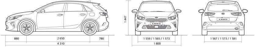 DANE TECHNICZNE [mm] Pakiet Wyposażenia Za 5000 zł bez lusterek 1.4 DOHC 1.0 T-GDI 1.4 T-GDI 1.6 CRDi SCR 1.