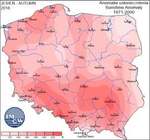 Usłonecznienie miesiąc Ilość godzin ze słońcem Odchylenie 2018/19