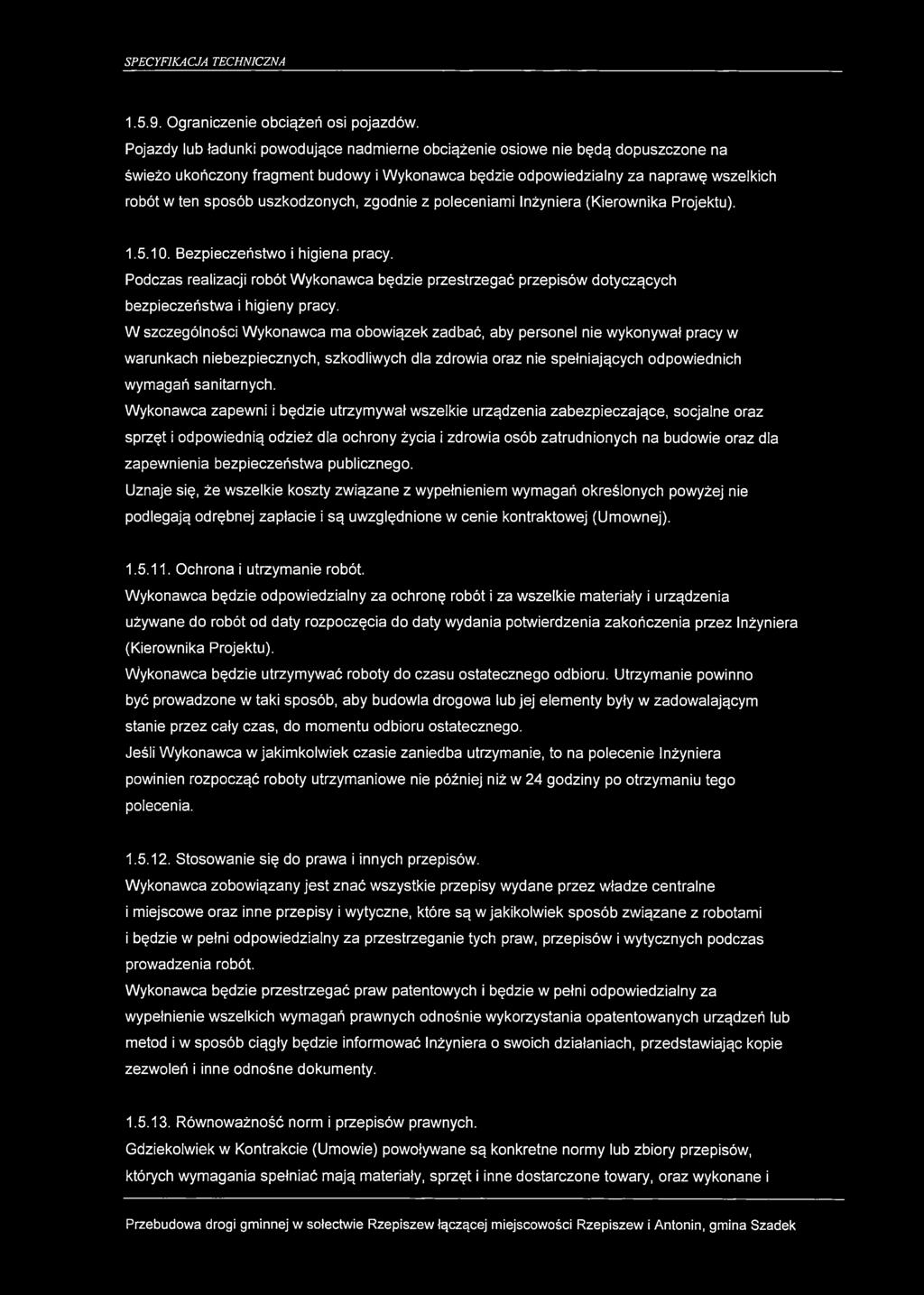 1.5.9. Ograniczenie obciążeń osi pojazdów.