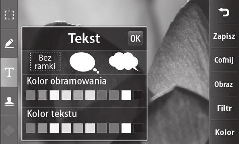 Dodawanie tekstu do zdjęcia 1 Na ekranie edycji dotknij ikony. 2 Wybierz opcję Tekst, aby dodać tekst bez ramki lub wybrać jeden z kształtów dymków z tekstem.