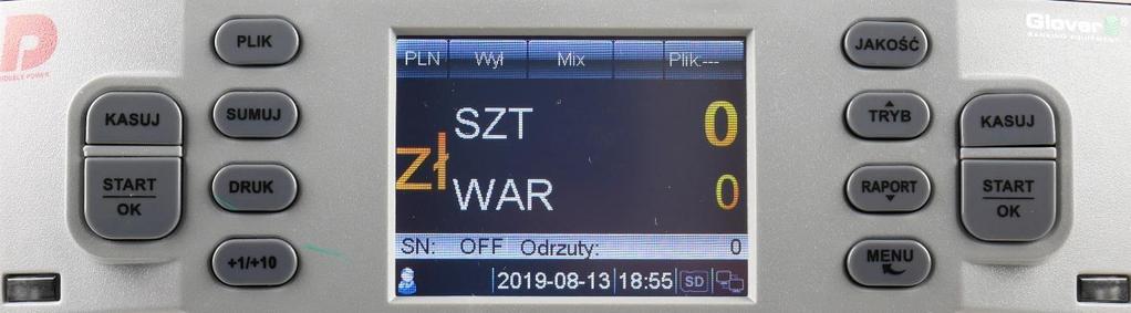 2. Panel sterowania. 1] Funkcja odliczania plików. 2] Włączanie funkcji sumuj lub Grand Total (zależne od wersji oprogramowania) 3] Wydruk raportu przeliczonych banknotów.