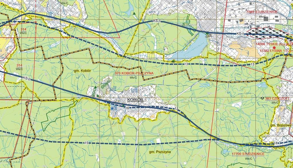 Lasy ochronne Linia kolejowa nr 139 Zabudowa mieszkalna i usługowa, kościół pw.