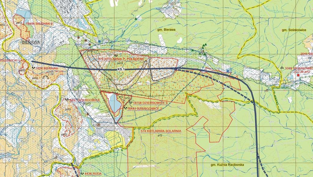 Lasy ochronne Droga wojewódzka nr 425 Bierawa Obszar górniczy Kotlarnia 4 Zakład przeróbczy Kopalni Piasku