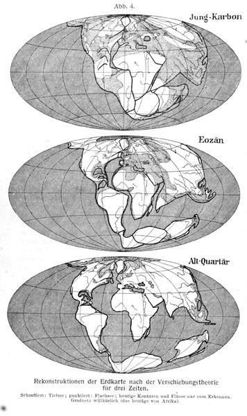 Teoria ruchów kontynentów: Alfred Wegener Entstehung der Kontinente und Ozeane ( Pochodzenie kontynentów i oceanów ): (1915, 1920, 1922,