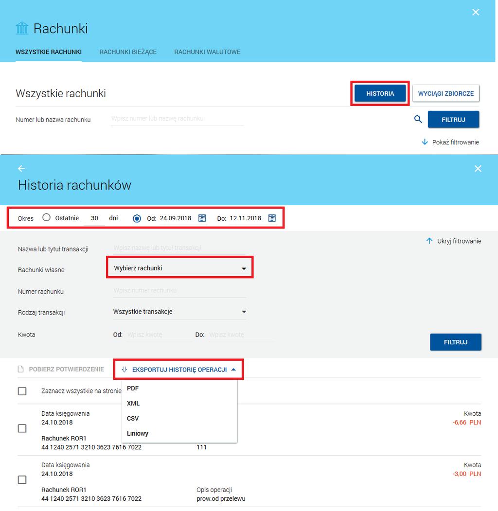 2. Nowe funkcjonalności 3. Miniaplikacja Rachunki zbiorcze pobranie potwierdzenia operacji.