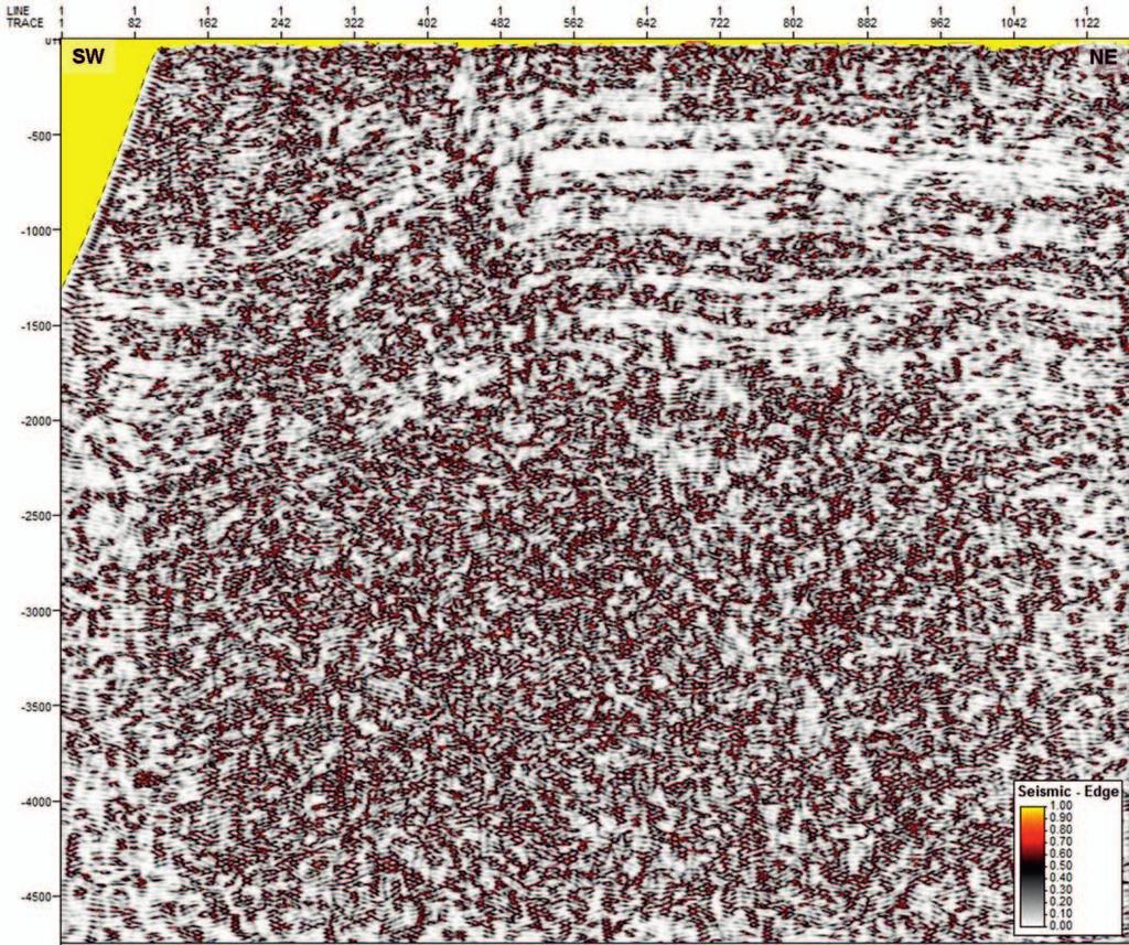 Profil sejsmiczny nr 1 (poststack; wersja archiwalna) w odtworzeniu atrybutu RMS Amplitude Fig. 12. Seismic profile No.