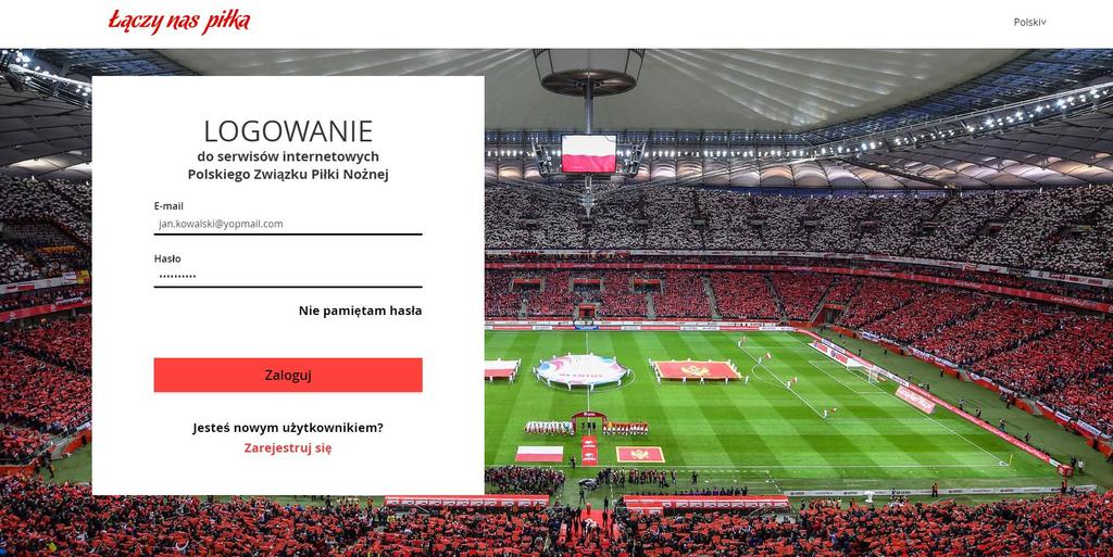 Strona logowania do serwisów internetowych Polskiego Związku Piłki Nożnej Jeżeli użytkownik posiada już konto w serwisach internetowych Polskiego Związku Piłki Nożnej, musi wpisać swój