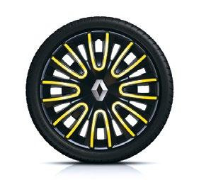 Felgi aluminiowe Wyraź swoją osobowość dzięki ekskluzywnym felgom Renault. Kołpaki Dostosuj swoje Clio w mgnieniu oka za pomocą kolorowych kołpaków pasujących do barwy nadwozia.