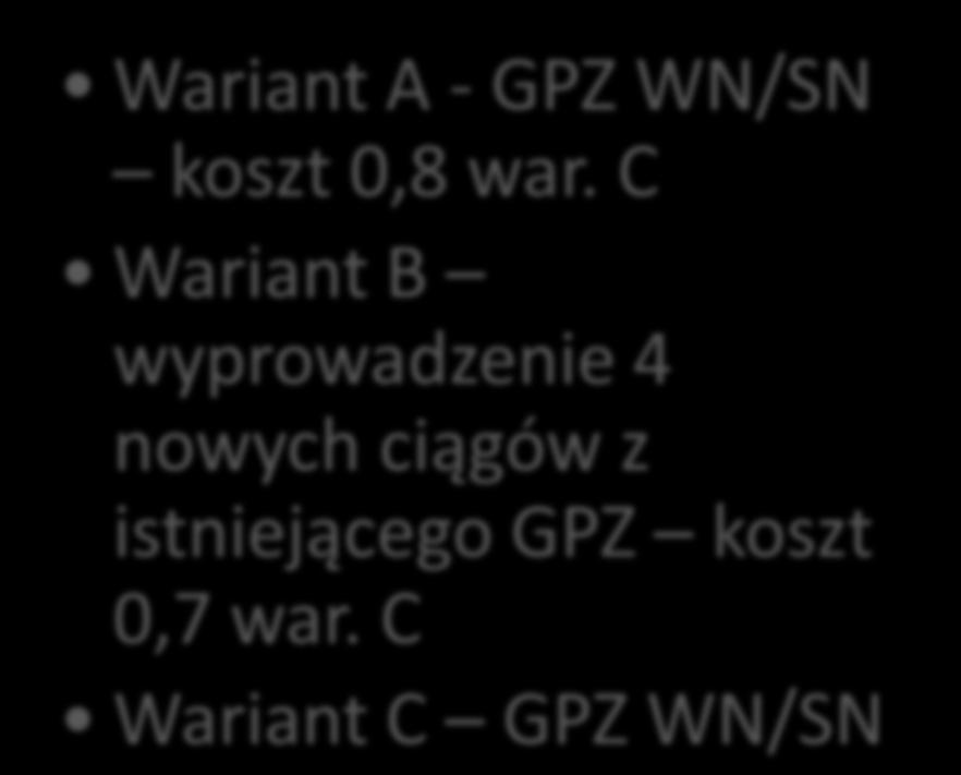 Przykłady Przykład 2 Wariant A - GPZ WN/SN koszt 0,8 war.