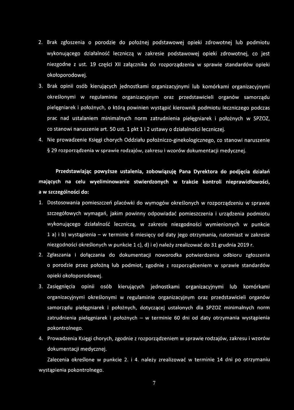 Brak opinii osób kierujących jednostkami organizacyjnymi lub komórkami organizacyjnymi określonymi w regulaminie organizacyjnym oraz przedstawicieli organów samorządu pielęgniarek i położnych, o