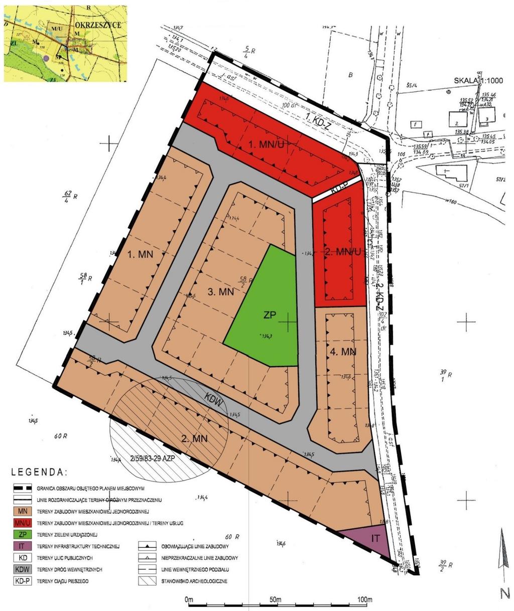 Zadanie 17. Na rysunku przedstawiono część graficzną miejscowego planu zagospodarowania przestrzennego.