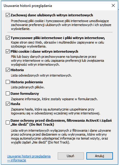 Wszystkie zmiany należy potwierdzać przyciskiem [OK], a na końcu zaakceptować przyciskiem [Zastosuj] i [OK]. UWAGA! W przypadku korzystania z przeglądarki Opera należy wyłączyć mechanizm Opera Turbo.